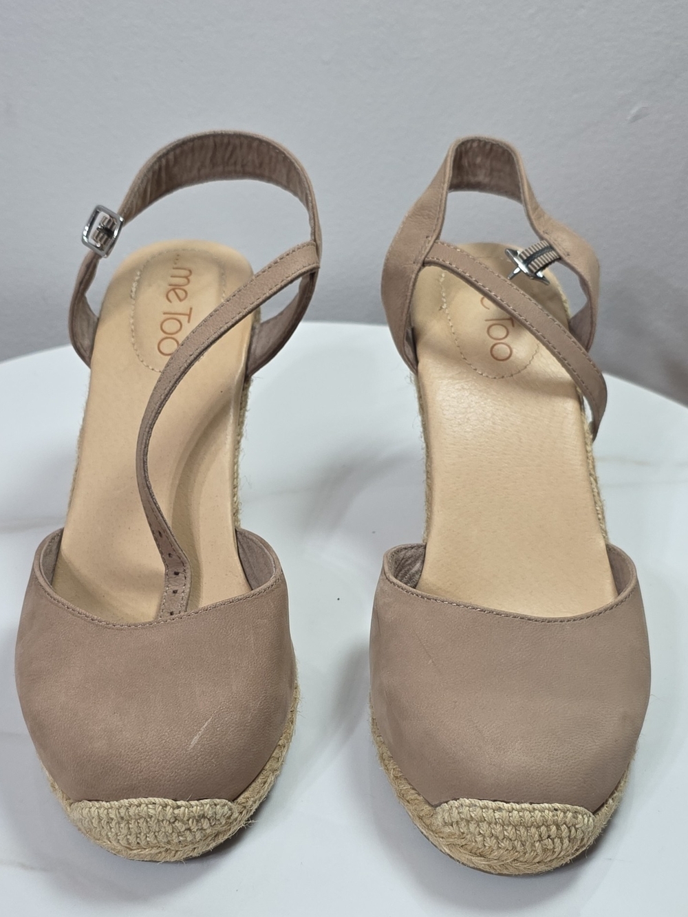 me too Neutral Taupe Espadrille Wedge Sandals with Ankle Strap
